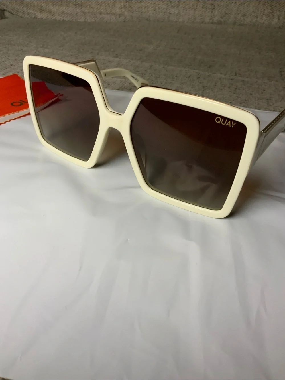 Quay Australia Cream Square Frame Sunglasses with Brown Gradient Lenses